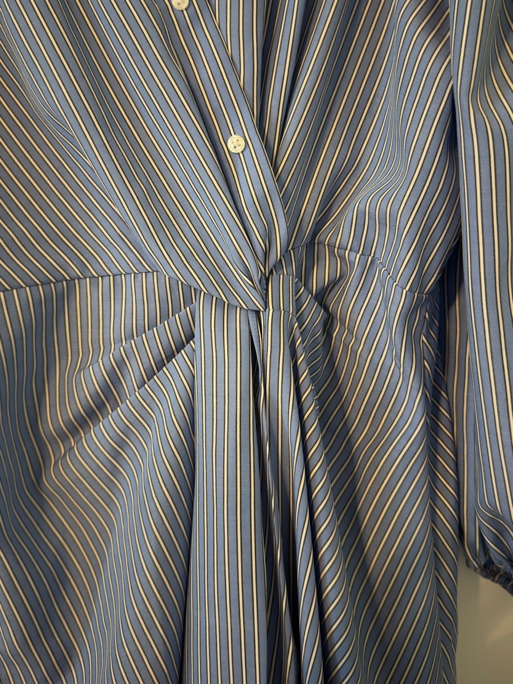 Maje Striped Blue Tie-Waist Shirt Dress - Picture 3 of 13